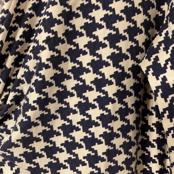 J McLaughlin Navy & Cream Houndstooth Check Silk 3/4 Sleeve Dress. Size Large. - Picture 4 of 6